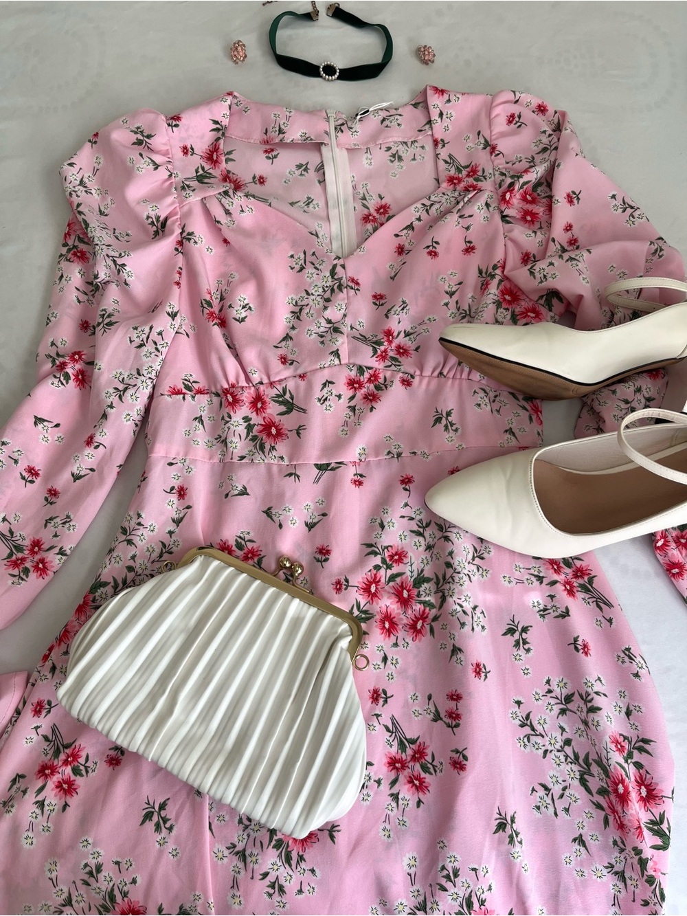Cottagecore Pink floral dress 🩷🤍